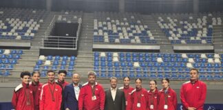 لاعبو المنتخب التونسي لتنس الطاولة خلال منافسات بطولة إفريقيا بمدينة طنجة المغربية