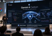Le logo Google à côté du nom du nouveau modèle d'IA « Gemini 4 Carbon »