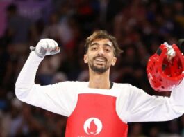 محمد خليل الجندوبي خلال منافسات التايكوندو في بطولة قطر الدولية